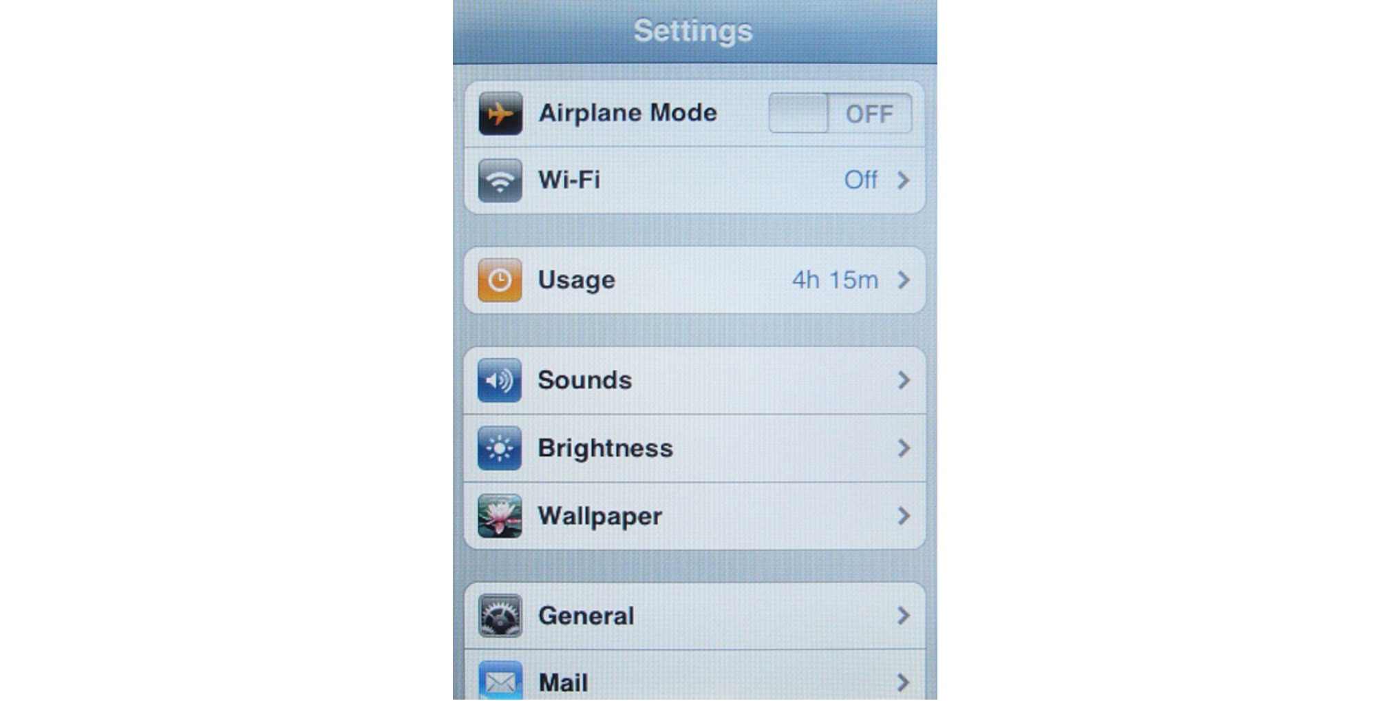 iPhone OS 1 Settings (2007)